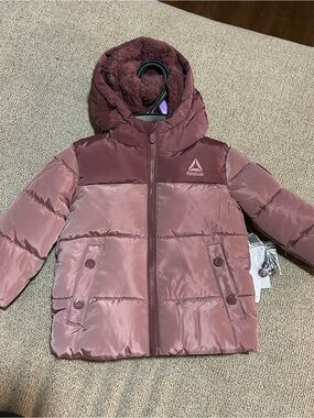 Reebok Girls Mauve Pink Puffer Jacket with Hood NWT size 12m